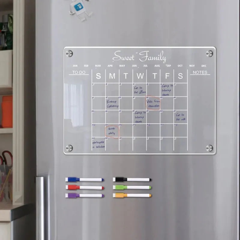 Fridge Magnet Sticker Calendar Weekly Planner Magnetic Dry Erasable whiteboard Schedule Transparent Acrylic Fridge Message Menu